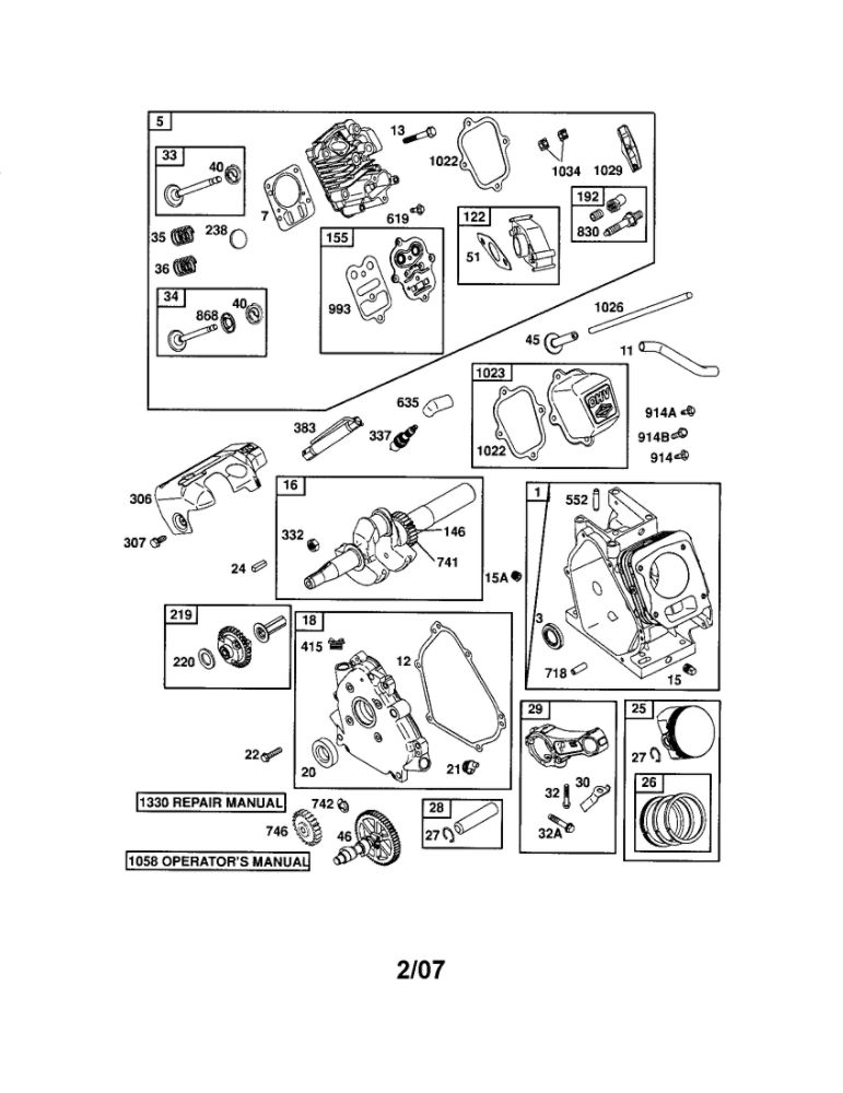 Cylinder/Crankshaft/Crankcase Diagram and Parts List for 120202-0780-E1C  Briggs and Stratton Engine